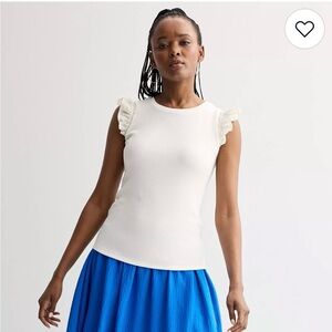 Blue Rain Cream Ruffle Sleeve Top